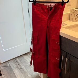 Red Cargo Wide Leg Pants